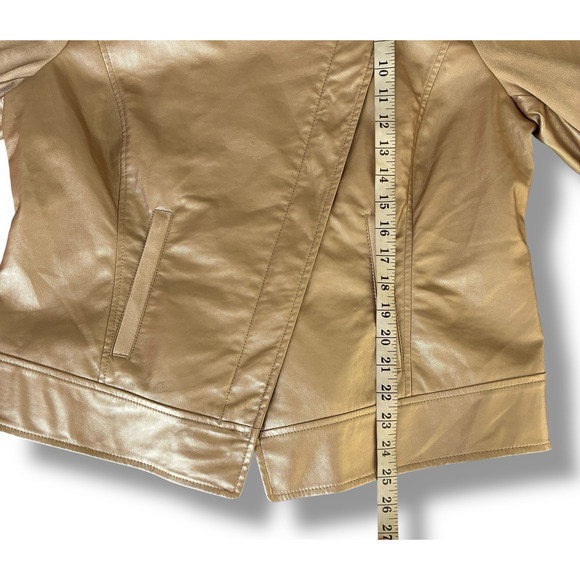 Chico's Moto Jacket Sz 2 (Large) Faux-Leather Champagne Gold Asymmetric Full Zip - Picture 7 of 7